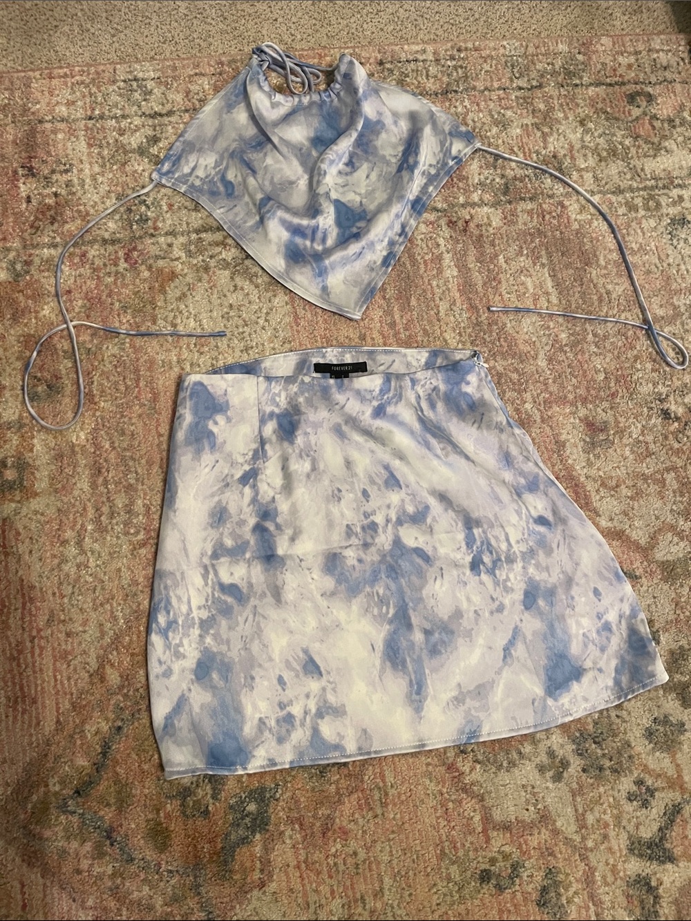 Forever 21 Blue Tie-Dye Satin Mini Skirt